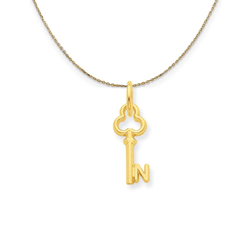 14k Yellow Gold Hannah Mini Initial N Shamrock Key Necklace - 18 Inch
